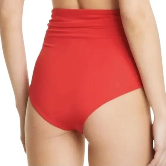 NEW Mara Hoffman Jay High Waisted Tie Front Bikini Bottom in Red Size Large - Picture 2 of 6
